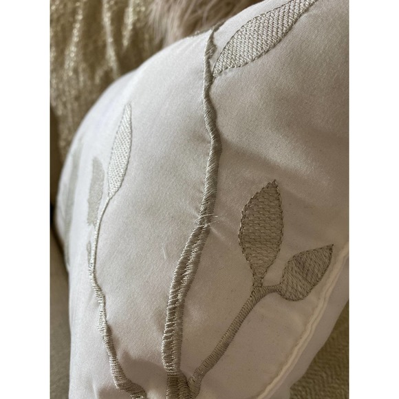 White lumbar throw pillow with gray embroidered birds, 8 inches X 14 inches - Picture 7 of 8